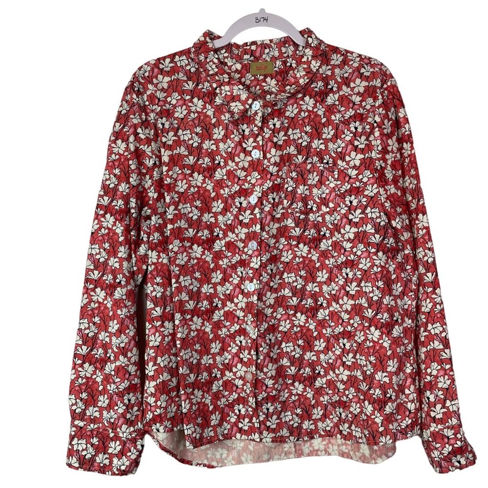 Tulip Top Button Down Floral 100% Cotton Long Sleeve Size‎ Large Boxy